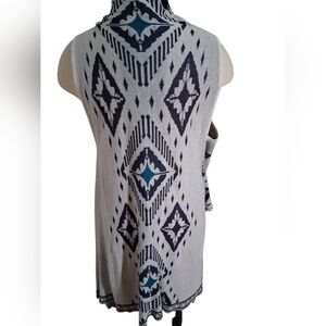 Passport Boho Aztec Print Southwestern Open Front Sleeveless Cardigan Size Small